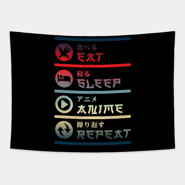 EAT SLEEP ANIME REPEAT Tapestry by hackercyberattackactivity