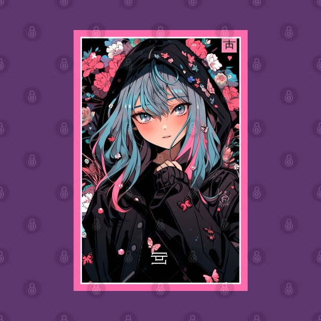 Aesthetic Anime Girl Pink Black | Quality Aesthetic Anime Design | Premium Chibi Manga Anime Art by AlNoah