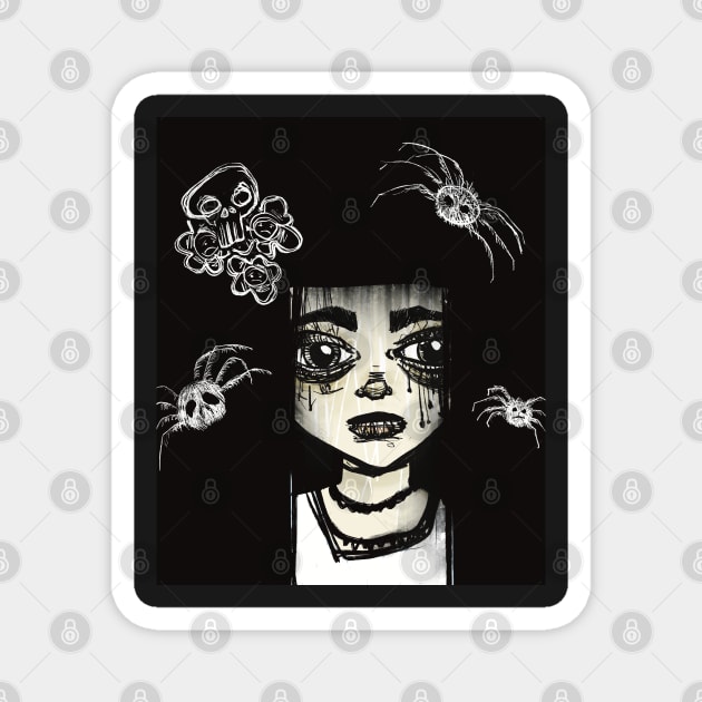Dark Grunge Girl With Spiders In Her Hair Magnet by SubtleSplit