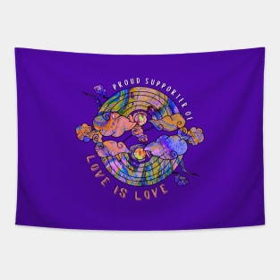 Proud Supporter of Love is Love Rainbows - Pink Rainbow Tie-Dye Tapestry