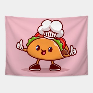 Cute Taco Chef Wearing Cap Cartoon Tapestry