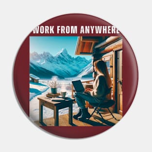 Work From Anywhere - Woman in Mountains and Snow Pin