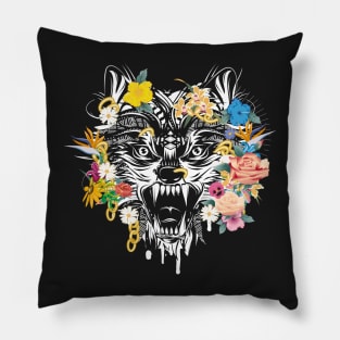 Wolf's head with flowers Pillow