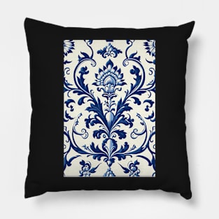 Floral Garden Botanical Print with Delft Blue and White Pillow