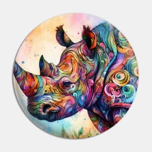 Psychedelic illustration of a rhinoceros Pin