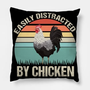 Easily Distracted by Chicken: Funny Retro Tee Pillow