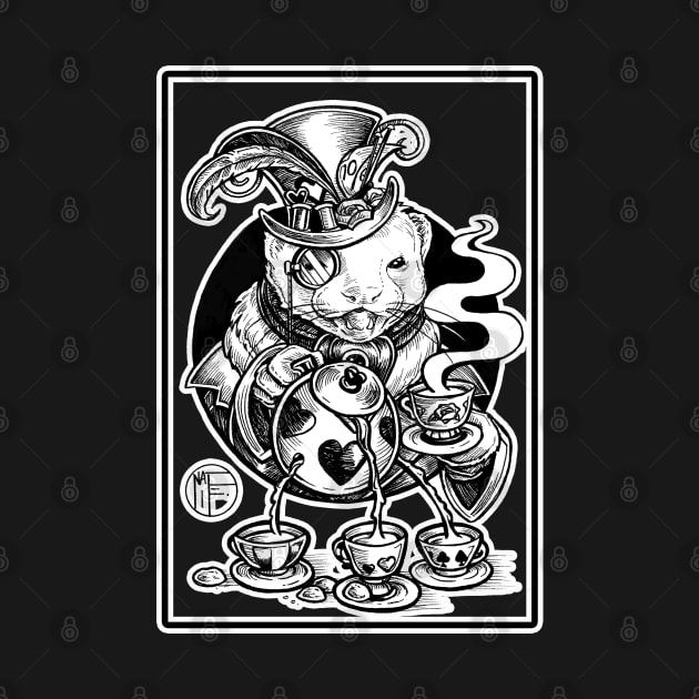 Mad Hatter Tea Party Ferret by Nat Ewert Art