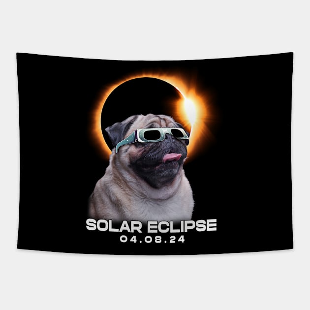 Solar Eclipse Pug Adventure: Chic Tee with Lovable Canine Companions Tapestry by GinkgoForestSpirit