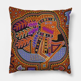 Kuna Indian in Canoe - Rust Pillow