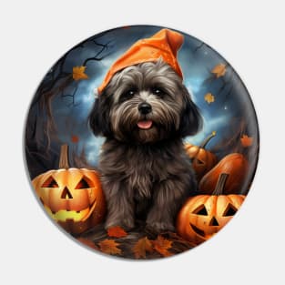 Black Lhasa apso Halloween Pin