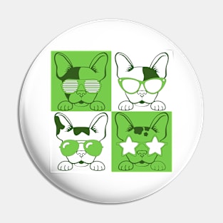 Frenchies with Glasses Green Pin