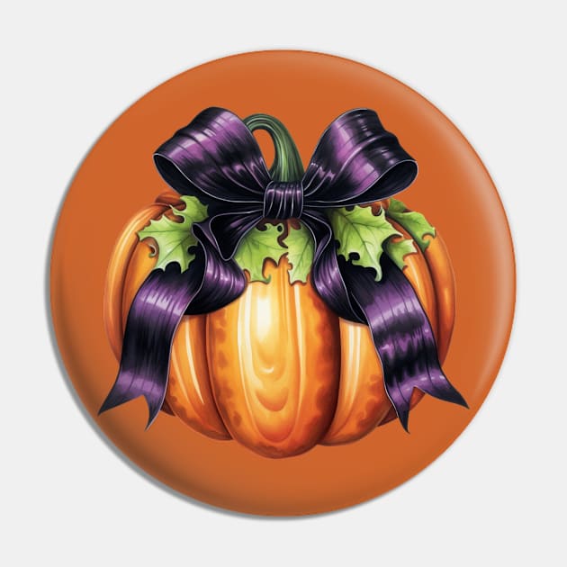 Fall Pumpkin with Purple Big Bow Pin by LaartStudio