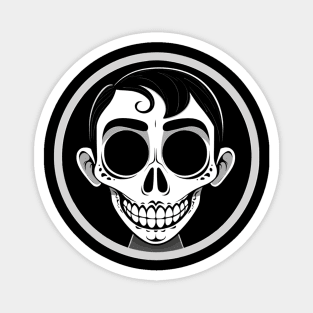 Movie Skull Icon: Black Circle Vector Cartoon Magnet