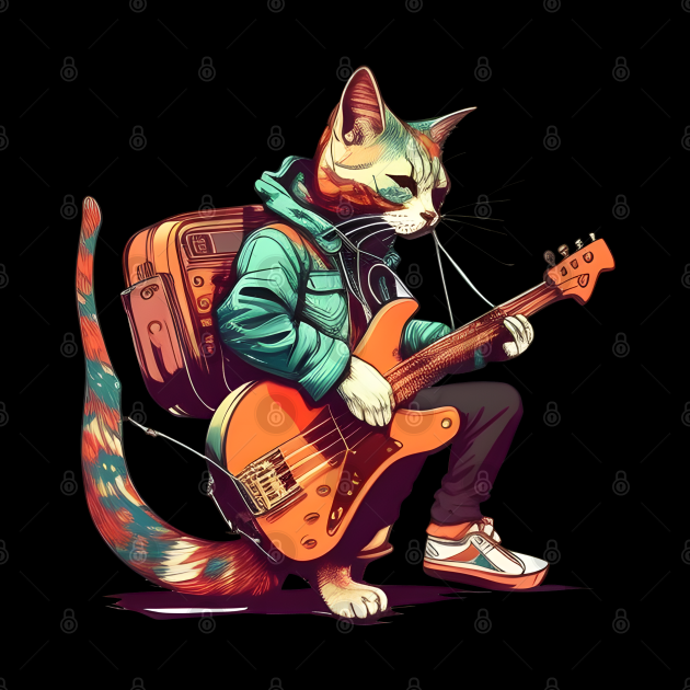 Discover Funny Happy Rock Cat Playing Guitar Guitarist - Cat Guitar - Tote