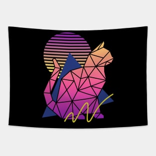 Vintage 80s Geometric Cat with Sunset Tapestry