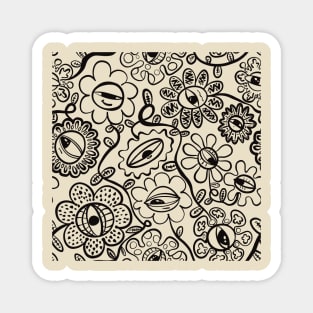 Graphic Eye Flower Pattern Black Ink Linework Magnet