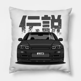 Skyline GTR R34 - Brilliant Black (Front View Design) Pillow