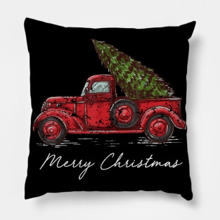 Merry Christmas Retro Vintage Red Truck Pillow