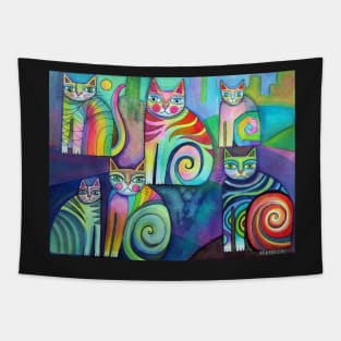 Six Curious Cats Tapestry