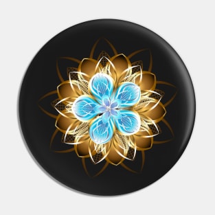 Abstract turquoise golden flower Pin