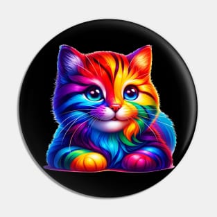 Colorful Rainbow Kitten Mosaic Art Pin