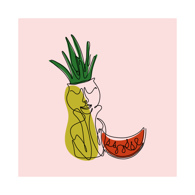 One line art style potted aloe plant and watermelon by DanielK