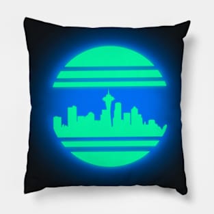 Seattle Skyline Vaporwave Pillow