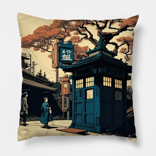 Colourful illustration of Tardis in Japan Pillow