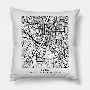 LYON FRANCE BLACK CITY STREET MAP ART Pillow