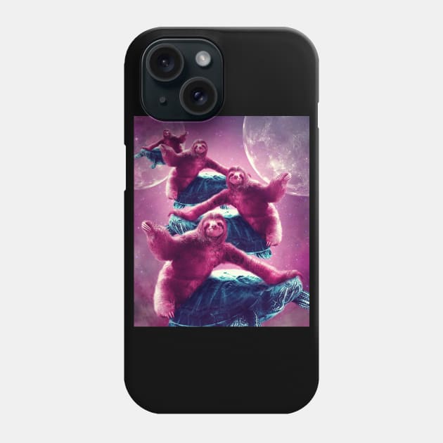 Crazy Funny Space Sloth Riding On Turtle Phone Case by Random Galaxy