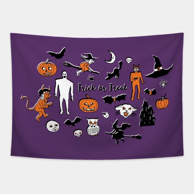 Retro Trick or Treat - Halloween pattern by Cecca Designs Tapestry by Cecca