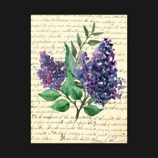 Purple Flowers on Antique Book Page T-Shirt