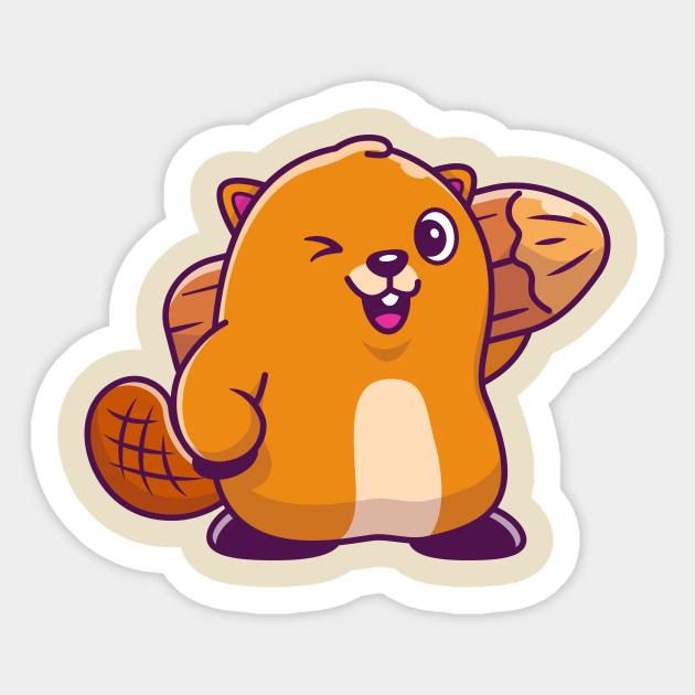Cute Beaver Holding Wood Cartoon - Beaver - Sticker | TeePublic Cute Beaver Holding Wood Cartoon - Beaver - Sticker | TeePublic