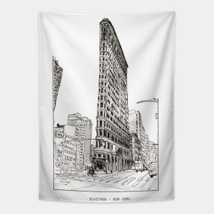 Flatiron New York Cityscape USA Pen and Ink Illustration Tapestry