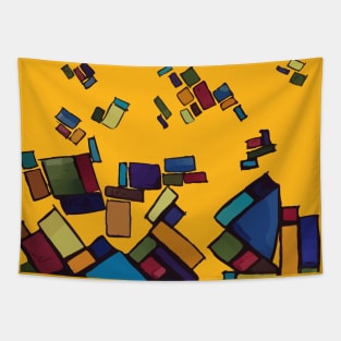 Abstract blocks illustrated to seem like they are falling down to the ground. Tapestry