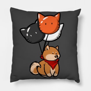 Shiba with Cat Balloons Pillow