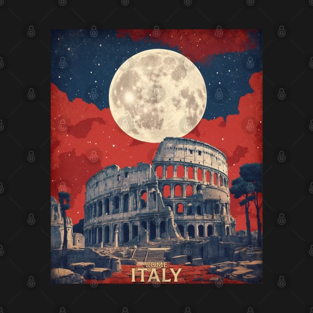 Rome Italy Starry Night Vintage Tourism Travel Poster by TravelersGems