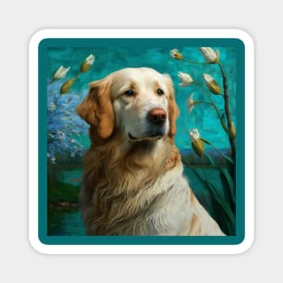 Golden Retriever Posing for a Painting Magnet