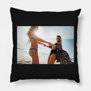 Two Young Pretty Girls Having Fun Together on Sunny Beach Pillow