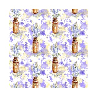 Dried lavender in bottle repeating pattern white background T-Shirt