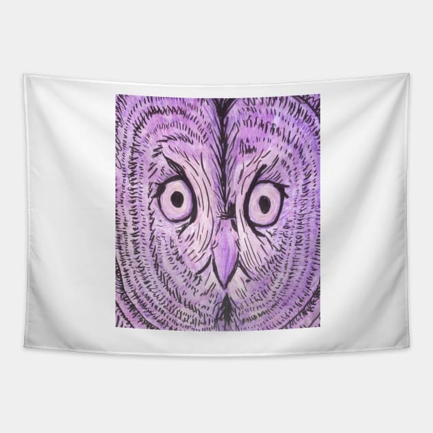 Purple Owl Face Tapestry by HeartonSleeves