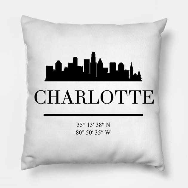 CHARLOTTE NORTH CAROLINA BLACK SILHOUETTE SKYLINE ART Pillow by deificusArt