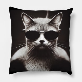 The Cat Came Back - A Portrait Cool Cat in Black Sunglasses Pillow