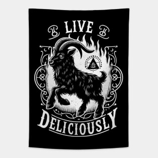 Live Deliciously - Occult Goat - Vintage Witch Woodcut Tapestry