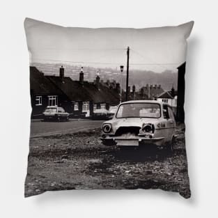 Abandoned three-wheeler Reliant car on a street, Burslem, Stoke on Trent, UK - 1996 Pillow