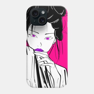 japanese folk geisha woman ecopop in pink portrait art Phone Case