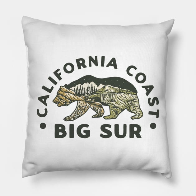 Big Sur Bear Coastline Pillow by Big Sur California 