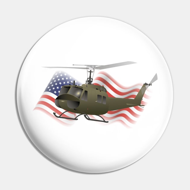 UH-1 Huey Helicopter with American Flag Pin by NorseTech