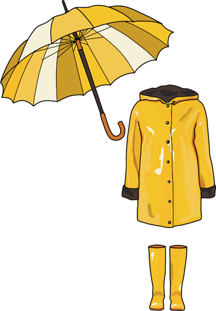 Yellow raincoat with yellow wellington boots and yellow multi toned umbrella. Cute fashion statement ready for the rain. Kids T-Shirt by Fruit Tee