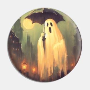 Vintage Spooky gothic Halloween ghost holding umbrella Pin